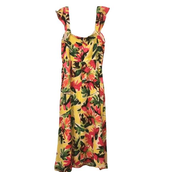 Julia Jordan Yellow Multicolor Floral Sleeveless Midi Tropical Vaca Dress 8 NWT - Picture 7 of 10